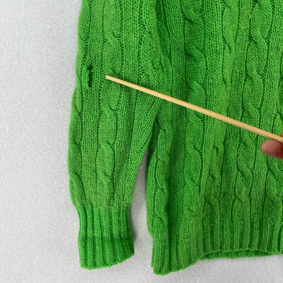 DEANS OF SCOTLAND Sweater Womens 34 Shetland Wool Cable Hand Knit Green HK VTG - Picture 9 of 14